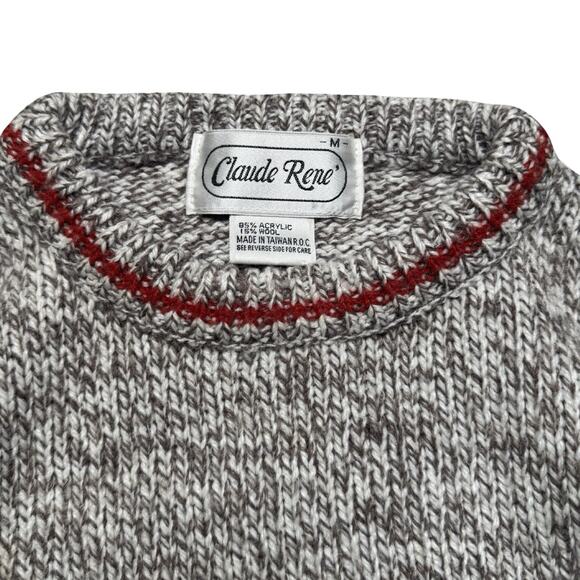 Vintage Claude Rene Argyle Sweater Knit Red Grey Women's M Preppy Casual - Picture 3 of 7